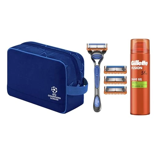 Offerta a tempo: UEFA Champions League Special Edition Gillette Fusion5 Rasoio Barba Manuale Fusion 5, 4 lamette Gillette Fusion 5 di Ricambio Con Striscia Lubrificante a 5 lame, Schiuma da Barba Fusion5 - 50% da 49.99 € a 24.99 €