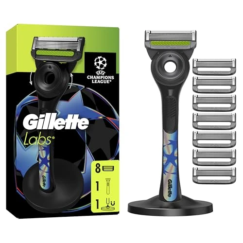 Gillette Labs with Cleaning Element UEFA Champions League Special Edition Razor for Men, 1 Handpiece - 8 Replacement Blades with Magnetic Dock