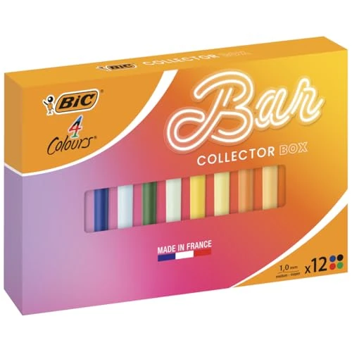 BIC Le Bar à Couleurs Retractable Ballpoint Pens with Medium Point (1 mm) Plain Barrel - Assorted Colours - Box of 12