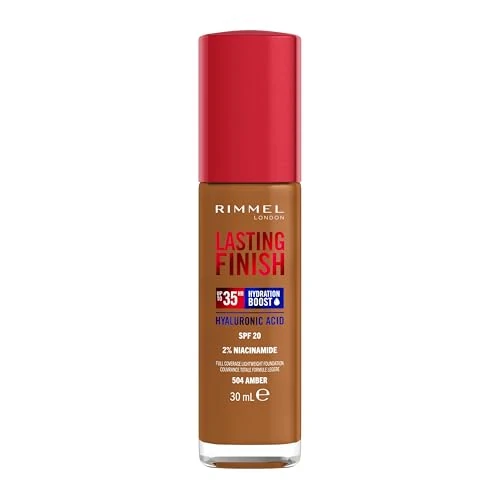 Offre limitée : Rimmel London Lasting Finish 35 Hour, 504 Amber, fond de teint, longue tenue, hydratant, formule vegan, couvrance totale, 30 ml de 14.00 € à 14.00 € (0.00% de remise)