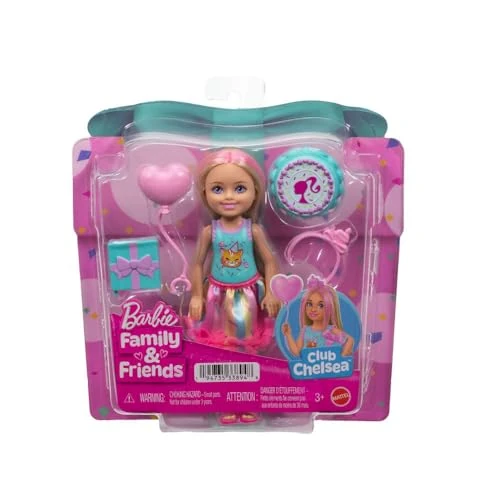 Offerta a tempo: Barbie - Chelsea, mini bambola da 15cm a tema compleanno, con capelli biondi e meches rosa, abito colorato e 4 accessori per la festa inclusi, giocattolo per bambini, 3+ anni, JJB37 - 19% da 12.99 € a 10.48 €