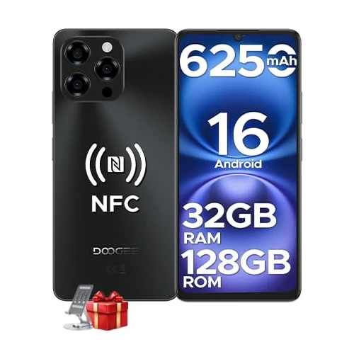 DOOGEE Note 58 Smartphone Android 16, 32 GB + 128 GB/2 TB TF mobiele telefoon, 6,75 inch HD+ 90 Hz scherm, 6250 mAh, 16 MP + 8 MP mobiele telefoon, 4G Dual SIM/Octa Core/Widevine L1/NFC/OTG/Face ID
