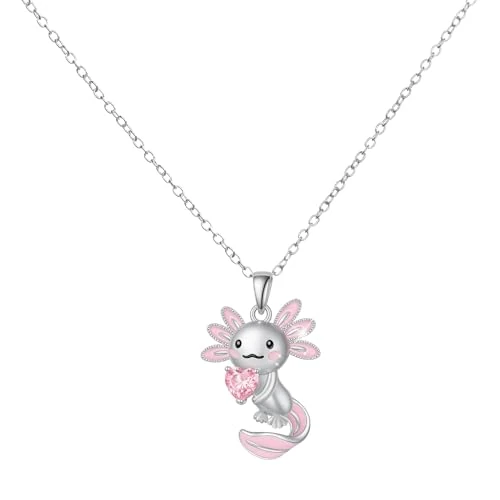 Mikovivi Niedliche Axolotl Halskette für Damen, Legierung Salamander Rosa Kristall Halskette mit Anhänger Trendiges Tierschmuck Accessoire für Geburtstag Weihnachten Schulabschluss Geschenk