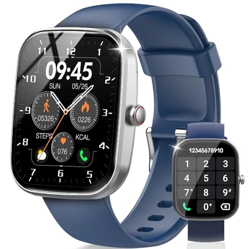 Csasan Men's Women's Smartwatch with Call/Answer 1.91 Inch HD Smartwatch with Pedometer/Sleep/Heart Rate Monitor, 110+ Sports Modes Fitness Tracker Waterproof IP68, Blue