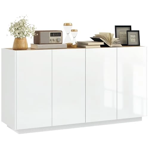 Offerta a tempo: HOMCOM Credenza Soggiorno con Armadietti a 2 Ante, Madia Soggiorno Moderna con Ripiani Regolabili e Chiusura Ammortizzata, per Sala da Pranzo e Soggiorno e Salotto, 140x40x75 cm, Bianco Lucido - 6% da 179.95 € a 169.95 €