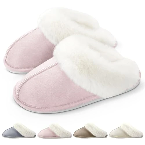 RUVVDR Hausschuhe Damen Herren Winter Warme Pantoffeln Damen Herren mit Memory Foam Flauschige Plüsch Weiche Rutschfeste Slippers Innen Außen，Rosa，38-39 EU