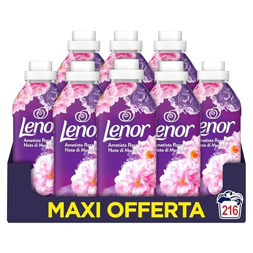 Offerta a tempo: Lenor Ammorbidente Lavatrice Concentrato 216 Lavaggi (27x8), Ametista Rosa E Note Di Muschio, Freschezza Che Dura 3 Volte Più A Lungo Con Tecnologia Olii Profumati - 11% da 17.98 € a 15.99 €