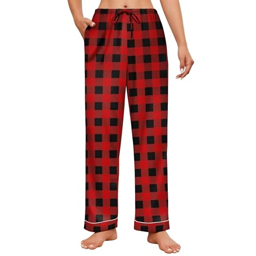 Offre limitée : Ekouaer Pantalon Pyjama Femme Ample Bas de Pyjama avec Poches Pantalon Femme Hiver Décontracté Jogging Rayées Homewear, Carreaux rouges L de 7.99 € à 7.99 € (0.00% de remise)