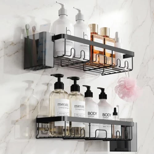Tijdelijke aanbieding: YEAPUPE Pro Set van 5 zelfklevende doucheplanken, zonder boren, 2 planken, 1 grote mand en 2 tandenborstelhouders, mat zwart, onzichtbare montage, roestvrij van 8.47 € naar 8.47 € (0.00% korting)