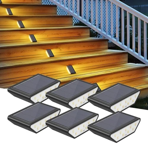 Offerta a tempo: Smiling Shark Lampada Solare da Esterno, 6 Pezzi LED Solare Lampada da Scala Bianca Calda illuminazione a Doppio Lato IP65 Impermeabile Luci Solari per Scale Esterne Giardino Cortile - 22% da 59.99 € a 46.99 €
