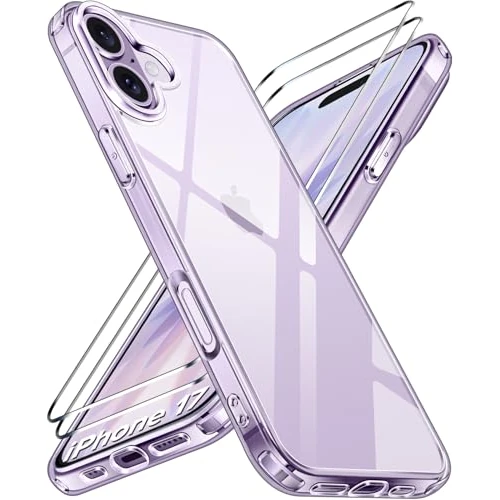 iVoler Hoesje Compatibel met iPhone 17, 2-Pack Gehard Glas Screen Protector, Zacht, TPU Siliconen Transparant, Anti-Kras Case Cover