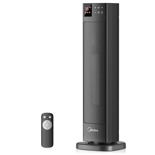 Midea NTH20-22ERSE Chauffage électrique en céramique 2000 W avec thermostat et télécommande, 58 cm, 3 modes de minuterie, 24 h, protection contre la surchauffe et le basculement, chauffage rapide pour