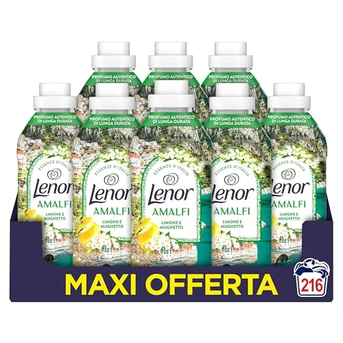 Offerta a tempo: Lenor - Ammorbidente Concentrato Essenze d’Italia per Bucato - 216 Lavaggi (27 Lavaggi x 8 Pezzi) — 46% da 33,55 € a 17,99 €