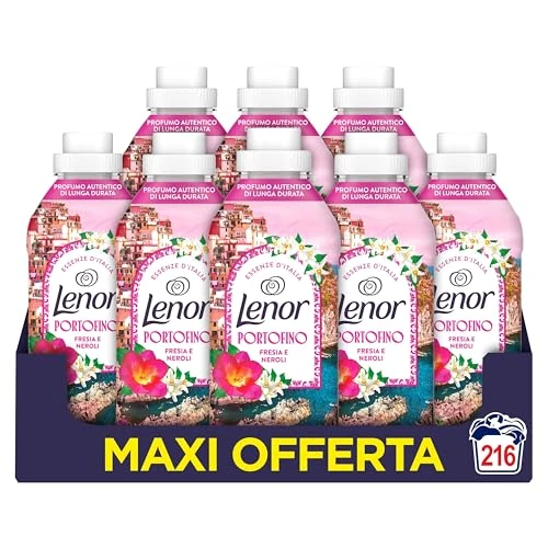 Offerta a tempo: Lenor Ammorbidente Lavatrice Concentrato Essenze d’Italia,216 Lavaggi (27x8), Portofino, Note Di Fresia e Neroli, Profumo autentico di lunga durata - 54% da 34.99 € a 15.99 €