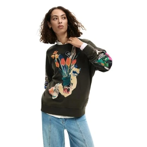 Limited-time offer: Desigual Motif and Flowers Collage Print Evelyn Sweatshirt 26SWSK16 Black from 87.10 £ to 87.10 £ (save 0.00%)