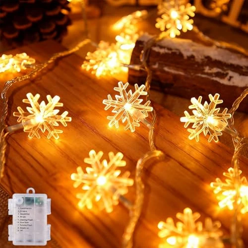 Offerta a tempo: sukaudiz Luci Natale Esterno Batteria, 6M*40 Fiocco di Neve Luci Natalizie, IP65 Impermeabile Luci Albero di Natale, Luci di Natale da Esterno, Luci Esterne Natalizie per Interno, Balcone, Giardino - 33% da 14.99 € a 9.99 €