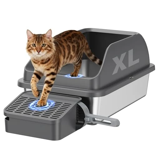 Limited-time offer: Zivacate Stainless Steel Cat Litter Tray (XL, 60×40cm Extra Large) – Sloped Entry Ramp High Sides Cat Box with Litter Scoop, Litter Return Step, Non-Stick & Odour Resistant, Grey from 53.50 GBP to 53.50 GBP (save 0%)