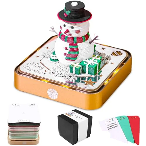 2026 Calendrier 3D de Bureau, Bloc Note 3D D'art À Déchirer, Déchirable Calendrier con Lumière, 3D Papier Sculpture Memo Pad, Cadeaux Créatifs, Décoration DIY de Bureau à la Maison (Bonhomme de neige)