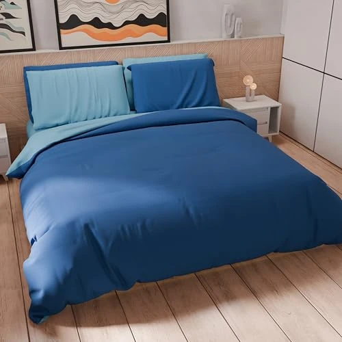 Oferta limitada: Petti Artigiani Italiani - Juego de Funda nórdica para Cama de Matrimonio Maxi 240 x 220 cm (2 Fundas de Almohada de 80 x 80 cm Incluidas), Juego de Funda nórdica Suave Microfibra Color Liso Azul de 44.32 € a 16.81 € (ahorro 62.07%)