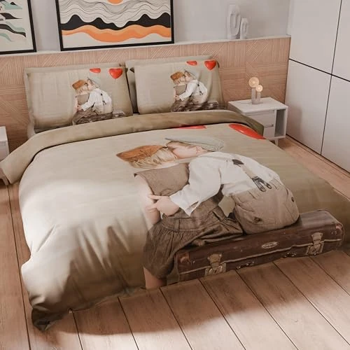 Offerta a tempo: PETTI Artigiani Italiani - Set Copripiumino Singolo 135x200 cm (1 Federa 80x80 cm Inclusa), Parure Copripiumino Microfibra con Stampa Digitale Bacio - Made in Italy - 0.00% da 39.90 € a 39.90 €
