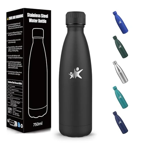 Oferta limitada: Botella Agua Acero Inoxidable, 750 ml Libre de BPA, Botella Termica, 304 Acero Inoxidable, Botellas Agua, Aislamiento al Vacío de Boble Pared, Cantimplora Isotermica para Gimnasio - Negro de 14.42 € a 14.42 € (ahorro 0.00%)