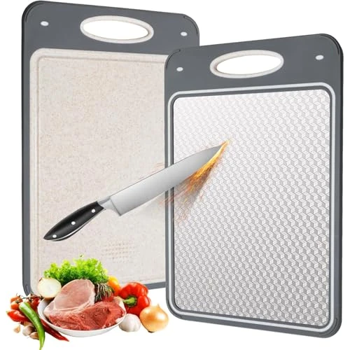 Tijdelijke aanbieding: VINATO Snijplank, roestvrij staal en tarwestro, PP, 2-in-1 snijplank, BPA-vrij, 35 x 24 cm, snijplanken voor vlees, groenten, fruit met sapgoot van 18.45 EUR naar 18.45 EUR (korting 0%)