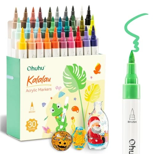 Limited offer: Ohuhu Acrylic Paint Markers Brush Tip: 30 Colors High Opacity Paint Pens Waterproof Acrylic Markers for Rock Painting Easter Eggs Wood Glass Ceramic Canvas - Kalalau from 22.99 EUR to 21.84 EUR (save 5%)