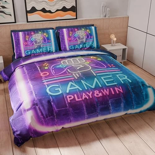 Offerta a tempo: PETTI Artigiani Italiani - Set Copripiumino Singolo 135x200 cm (1 Federa 80x80 cm Inclusa), Parure Copripiumino Microfibra con Stampa Digitale Gamer - Made in Italy - 0.00% da 39.90 € a 39.90 €