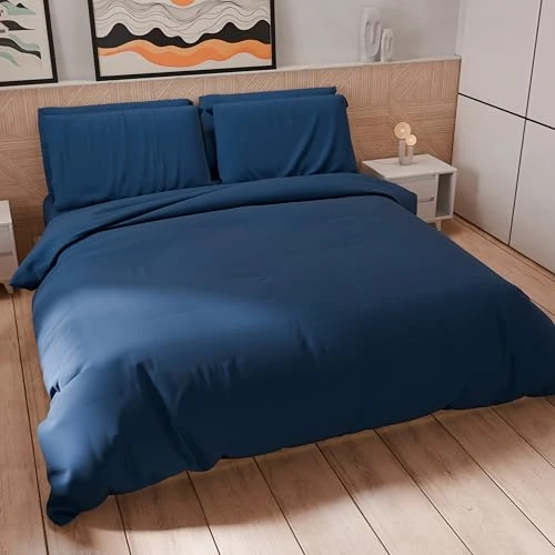 Offre limitée : PETTI Artigiani Italiani - Parure de lit Simple 200 x 135 cm (1 taie d'oreiller 80 x 80 cm Incluse), Housse de Couette Douce Microfibre Couleur Unie Bleu Nuit de 23.90 € à 23.90 € (0.00% de remise)