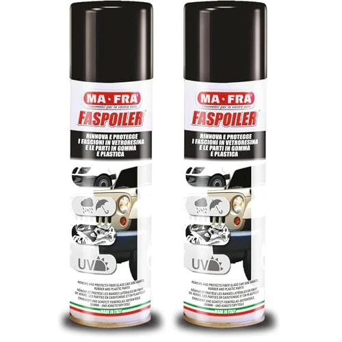 MAFRA, Faspoiler, Trattamento Spray per Parti in Gomma e Plastica Esterne Auto, Rinnova e Previene lo Scolorimento dei Fascioni in Vetroresina dell'Auto, Bomboletta da 300 ml (Confezione da 2)