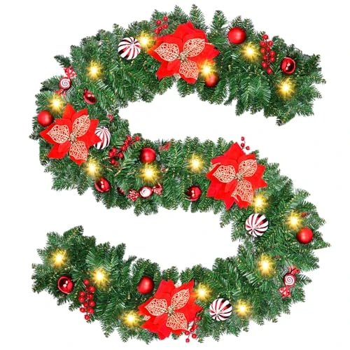 Limitiertes Angebot: Weihnachtsgirlande, 2,7 M/9 FT Weihnachtsgirlande mit Beleuchtung, Künstliche Girlande Weihnachten Batterie 30LED Warmweiß, Weihnachtsdeko Outdoor für Haus Treppen Kamin Haustür Terrasse und Gärten von 23.99 EUR auf 17.99 EUR (Spare 25%)