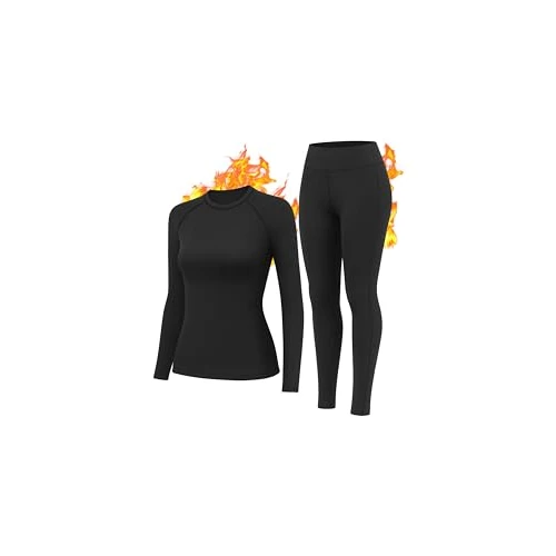 Offerta a tempo: HiZiTi Intimo Termico Donna Maglia Lunga Tuta Invernale Biancheria Termici Abbigliamento Termica Completo Leggings Magliette Calze Pantaloni Termiche Completo Sci Donna Nero S - 5% da 19.99 € a 18.99 €