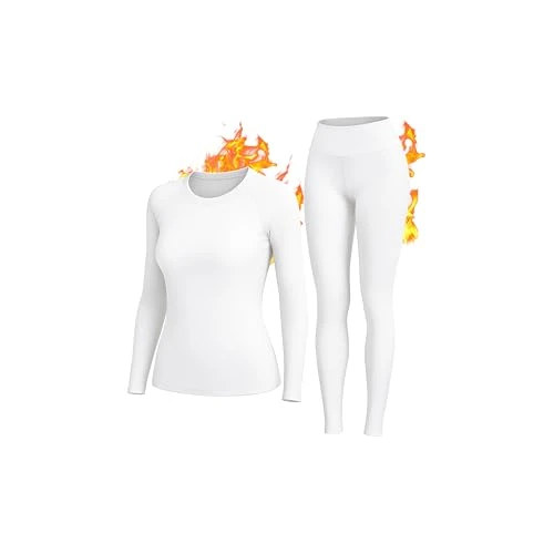 HiZiTi Thermo-ondergoed Dames Extra Warm Winterondergoed Winter Functioneel Ondergoed Ademend Thermo-ondergoed Ski-ondergoed Set Wit XXL