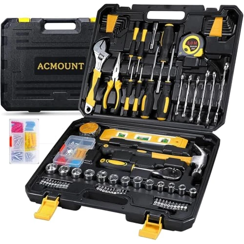 Offerta a tempo: ACMOUNT Cassetta Attrezzi Completa, 145 Pezzi Valigetta Attrezzi, kit attrezzi Set Cacciavite Chiavi a Cricchetto Pinze, Set Attrezzi da Lavoro-Fai da per Riparazioni Quotidiane di Casa Ufficio - 33% da 59.99 € a 39.99 €