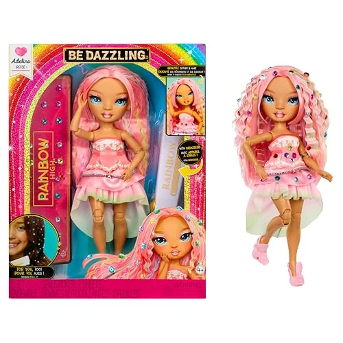 Offerta a tempo: Rainbow High Be Dazzling - Adeline Rose - Bambola fashion rosa da 28 cm con decori, gemme scintillanti e accessori per lo styling - 30% da 36.99 € a 25.99 €