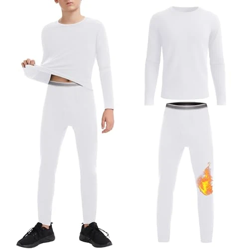 AKKQHH Ropa interior térmica para niños, ropa interior funcional de esquí, suave y cálida, forro polar, para niños y niñas, traje de nieve de invierno, Blanco, M(130)