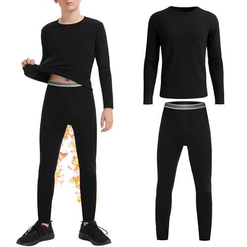 AKKQHH Ropa interior térmica para niños, ropa interior funcional de esquí, suave y cálida, forro polar, para niños y niñas, traje de nieve de invierno, Negro , 2XL(170)