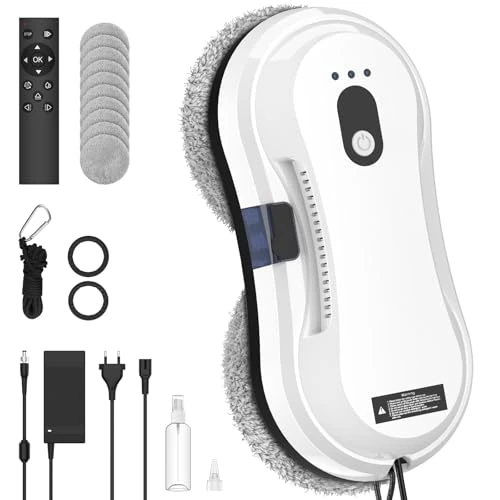 IERAKOR Robot do mycia okien, 5600Pa automatyczna myjka okienna, automatyczne rozpylanie wody, zbiornik na wodę 35 ml, 3 tryby czyszczenia, pilot zdalnego sterowania, wykrywanie krawędzi, 10