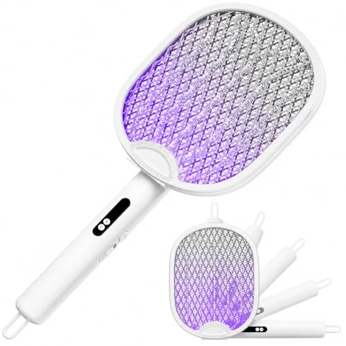 Offerta a tempo: WOCVRYY Racchetta Zanzare Elettrica Pieghevole 4000V 1800mAh 3 in 1 Scacciamosche Elettrico USB Ricaricabile Insetti Scacciamosche Portatile e Luce LED Adatto per Interni ed Esterni - 44% da 19.99 € a 11.13 €