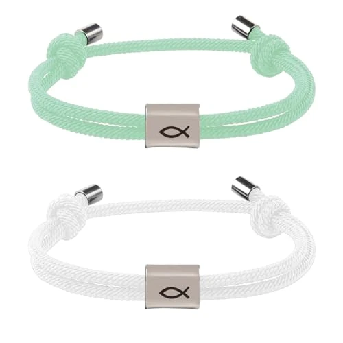 Offerta a tempo: DIFLAX 2 Pezzi Regalo per cresima, Bracciale a Pesce Regolabile, con Corda Intrecciata Regolabile, Regalo Prima Comunione Bambino Bambina, per Comunione, Battesimo, Cresima (Bianco+Verde) - 22% da 8.99 € a 6.99 €