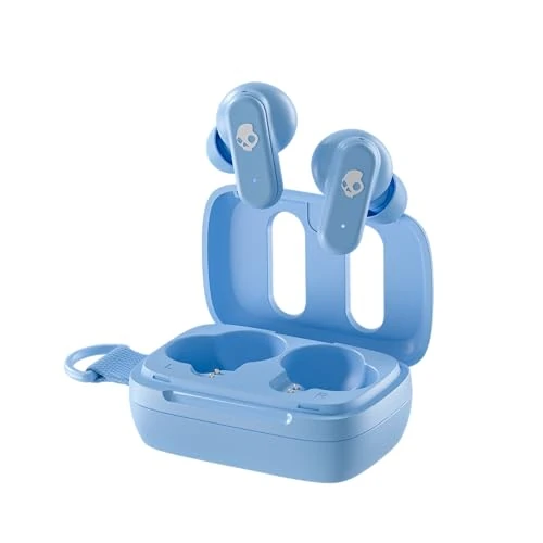 Skullcandy Dime 3 Bezprzewodowe Słuchawki Douszne, 20 godz. Słuchania, Mikrofon, Obsługa iPhone’a, Androida i urządzeń Bluetooth – Jasnoniebieski