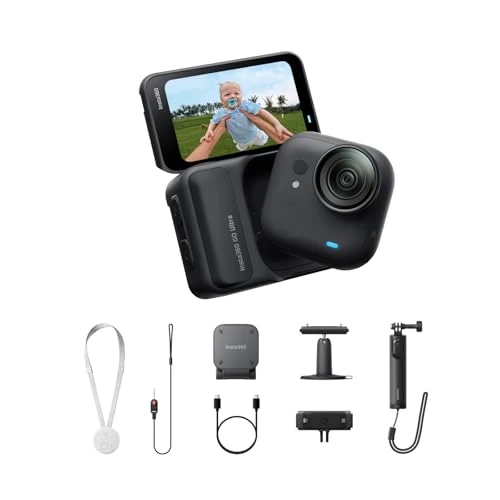 Offerta a tempo: Insta360 GO Ultra Pack Creator Nero Notte- action cam mini 4K a mani libere, indossabile, superba in bassa luce, montala ovunque, stabilizzazione FlowState, 200 min di carica,bici e corsa - 21% da 479.00 € a 379.00 €