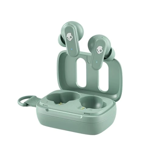 Skullcandy Dime 3 Wireless Earbuds, Bluetooth Headphones, Noise Isolating Fit, Up to 20 Hours Battery, Microphone for iPhone Android, Easy Carry with Integrated Lanyard - Preppy Sage