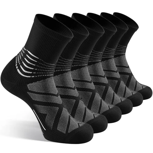 IRAMY Calcetines Compresión Hombre Mujer Tobillo Calcetines de Compresion Running Crew Compression Socks Deporte con Cusión para Plantar Fasciitis Black L