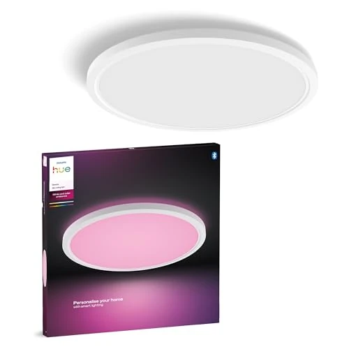Philips Hue Devote Slim LED lichtpaneel, Wit en Gekleurd Licht, Diameter 43 cm, 23W, 2900 Lumen, Witte omlijsting, Binnenverlichting, Plafondlamp, Woonkamer, Keuken, Gang