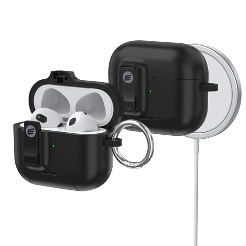 ORICO Custodia per AirPods 3ª Generazione con Supporto, Ricarica MagSafe e Coperchio Magnetico, Potente Protezione Anti-caduta, Nero-CP33
