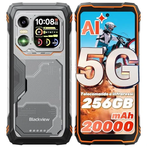 Offerta a tempo: Blackview Xplore 1 5G Rugged Smartphone con Doppio Schermo, Batteria 20000mAh Android 15, 36GB+256GB/2TB, Display 6.78" FHD+ 120Hz, 64MP+50MP+20MP con Visione Notturna, NFC/Torcia/Dual SIM/Orange - 20% da 389.99 € a 313.40 €