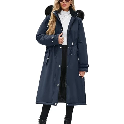 Limited-time offer: Yuson Girl Women's Coats Long Winter Jackets for Women Fleece Lined Ladies Coats Zipper Hooded Parka Elegant Warm Padded Puffer Jackets Windproof Outerwear With Drawstring, Pockets(Navy, M) from 35.99 GBP to 29.99 GBP (save 17%)