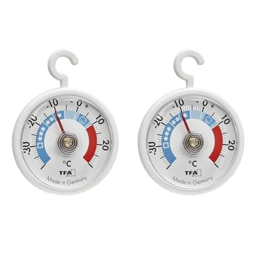 Offre limitée : TFA Dostmann 2x thermomètres de refroidissement analogiques avec crochets, 95.1036, maniables, avec zones de refroidissement, pour réfrigérateur, congélateur et entrepôt de réfrigération, blanc de 4.99 € à 4.99 € (0.00% de remise)