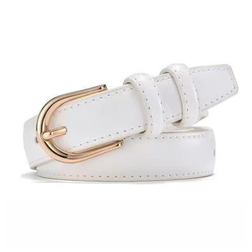 GIMIRO Cintura in pelle da donna, larghezza 2,4 cm, design classico, fibbia dorata, bianco, S